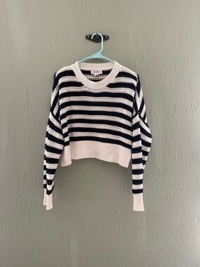 Jessica Simpson Navy and White Striped Scoop-Neck Cropped Sweater